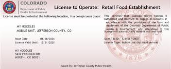 Example of a Colorado Retail Food License