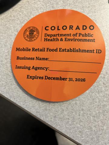Example of a Colorado Approved Mobile Food Retailer Sticker